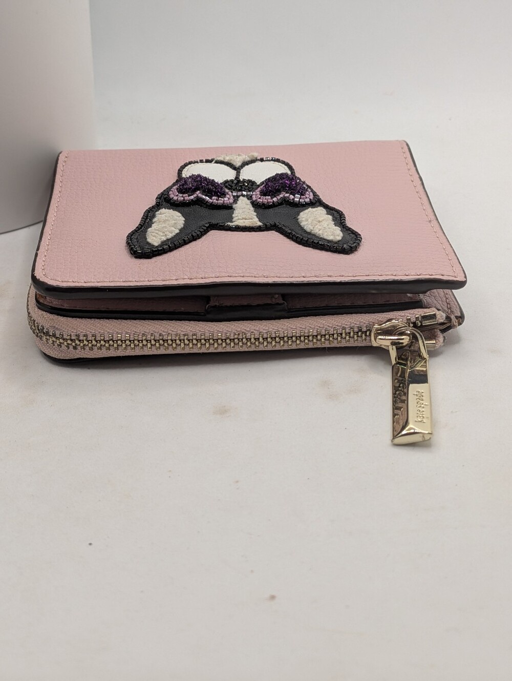Kate Spade Francois French Bulldog Bifold Zip Wallet Pink Leather - Picture 2 of 8